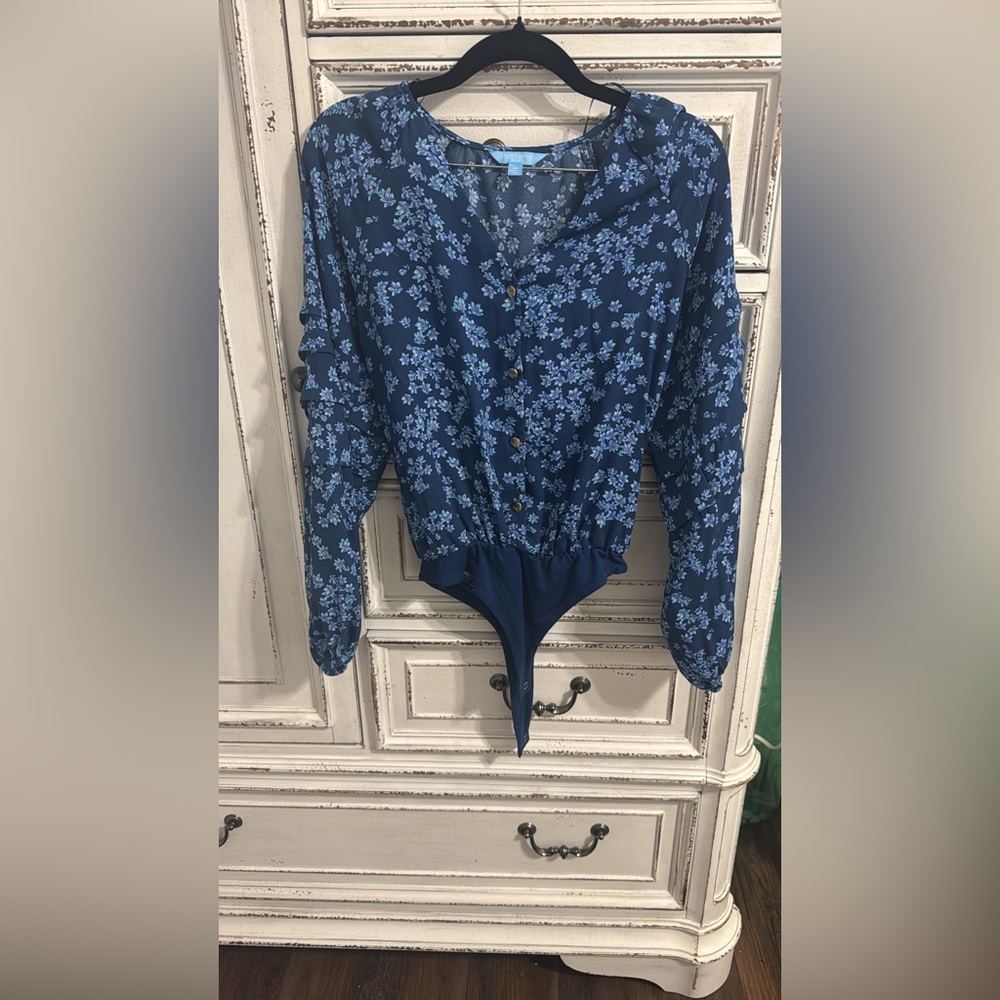 Floral Blue Long Sleeve Bodysuit